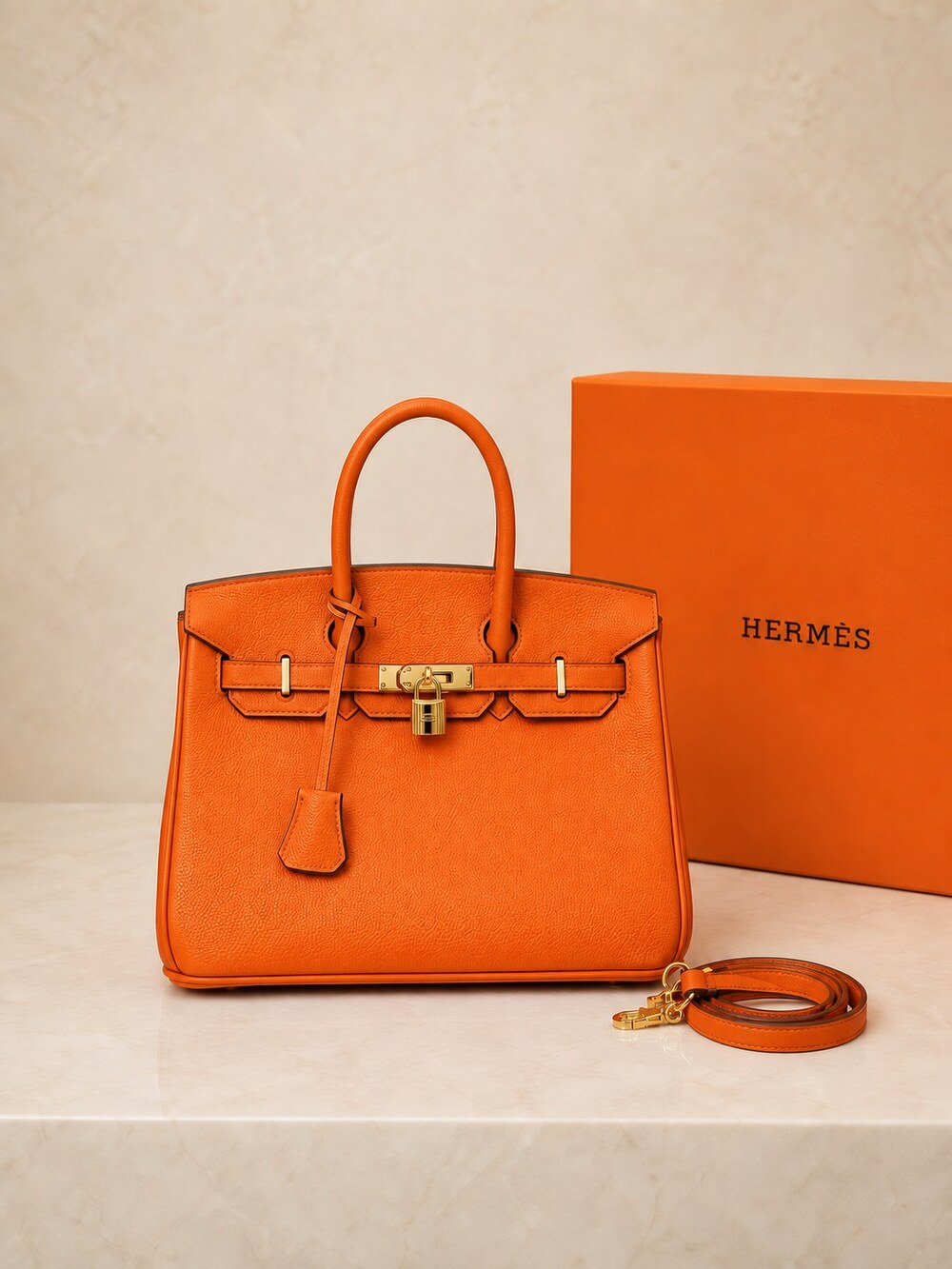 Hermes Birkin Handbag in Orange Togo with Gold Hardware